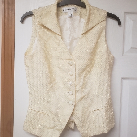 Vintage 80/90s Christian Dior cream iridescent vest - Picture 2 of 11